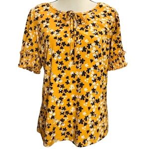Adrienne Vittadini Blouse L Floral Short Sleeve